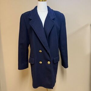 Ashley Scott Navy‎ Double Breasted Wool Blend Blazer Gold Button Women's